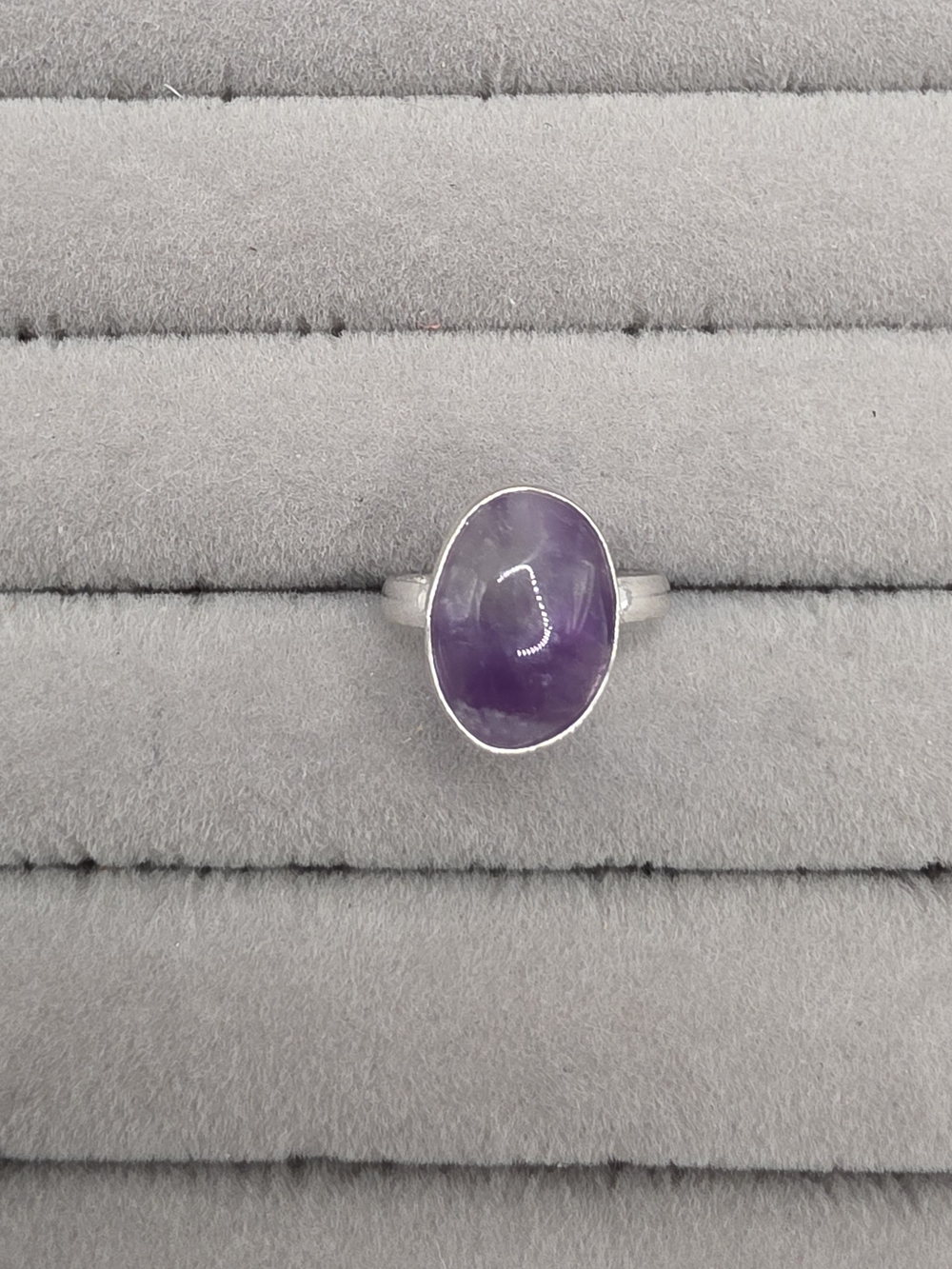 Silver Plated Amethyst Oval Ring Size 6 1/4 - Purple Gemstone